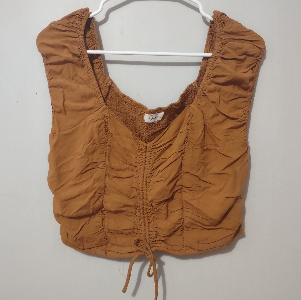 Japna Mustard Brown Ruched Crop Top Size M? See Measurements